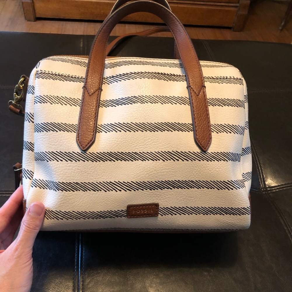 Fossil Sydney Satchel White And Faux Leather Crossbody Shoulder Bag Handbag